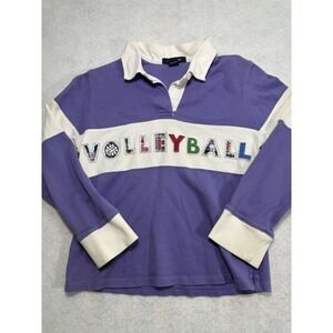 Lands' End Girls 7-8 Purple Volleyball Rugby Shirt Long Sleeve 100%‎ Cotton